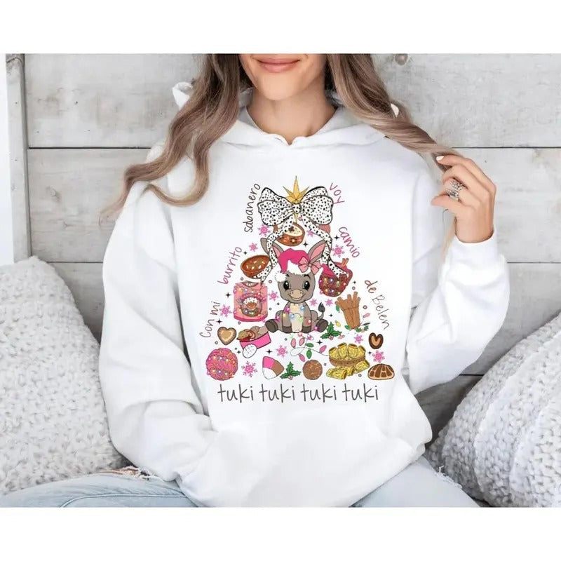 Mexican Christmas Sweater Unisex Pullover Tee, Feliz Navidad Hoodie, Tuki Tuki Donkey Design for Festive Holiday...