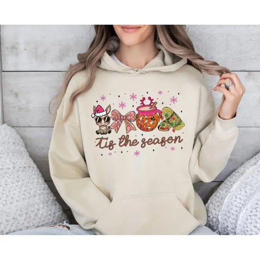 Mexican Christmas Sweatshirt, Coquette Christmas Tis The Season Shirt, Pan Dulce Christmas Tree Hoodie, Pink Christmas,...