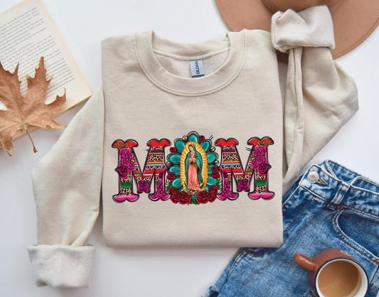 Mexican Mom Shirt and Sweatshirt with Virgen de Guadalupe, Mother's Day Sweatshirt, Mexican Heritage Shirt Hoodie