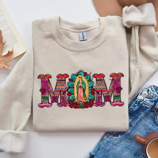 Mexican Mom with Virgen de Guadalupe Sweatshirt , Mother's Day Shirt, Mexican Heritage Shirt, Latin Culture Mom Sweater...