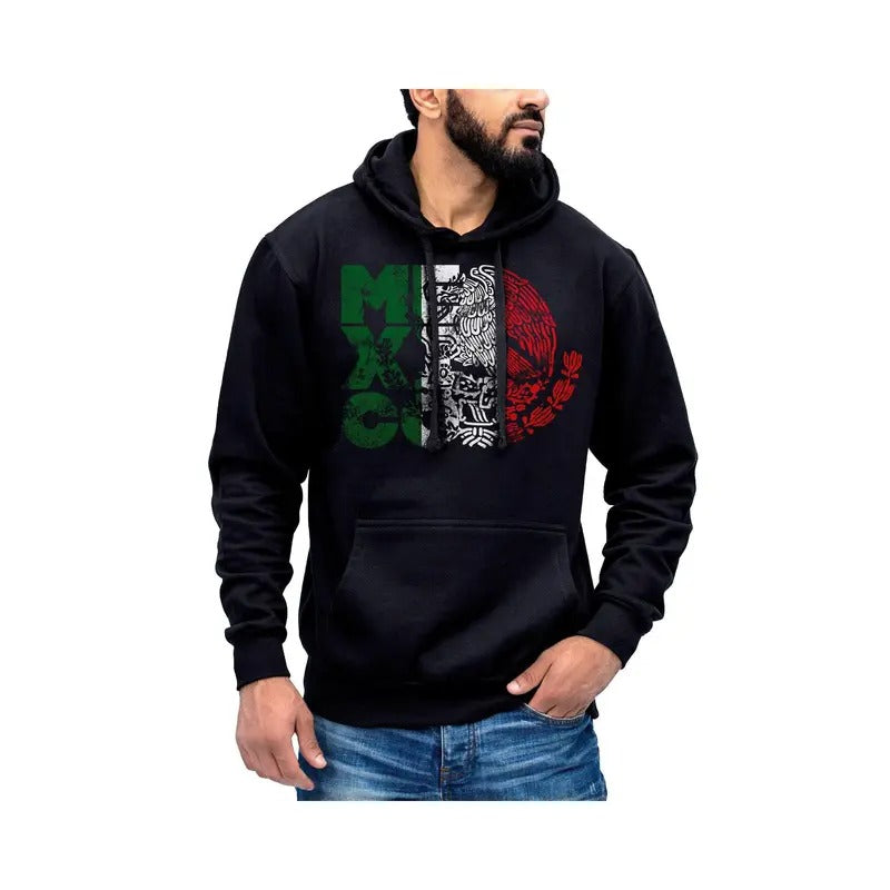 Mexico Tricolor Graphic Hoodie - Sueter Con Capucha y Grafica Tricolor De Mexico Cotton Fabric