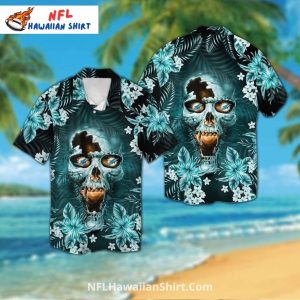 Miami Dolphins Aloha Shirt, Dark Skull And Floral Horror Theme