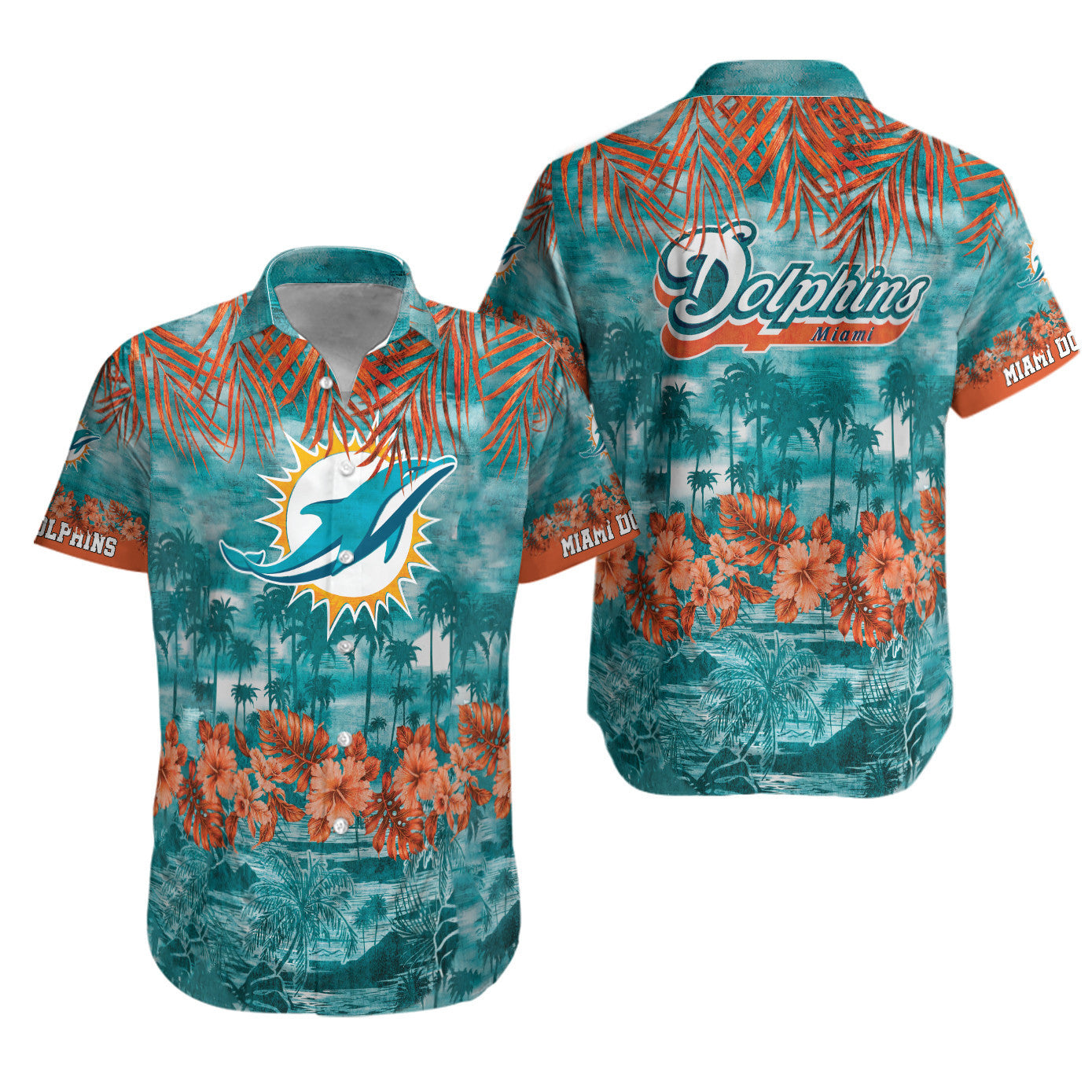 Miami Dolphins Hawaiian Shirt Aqua Orange Flowers Design 383134