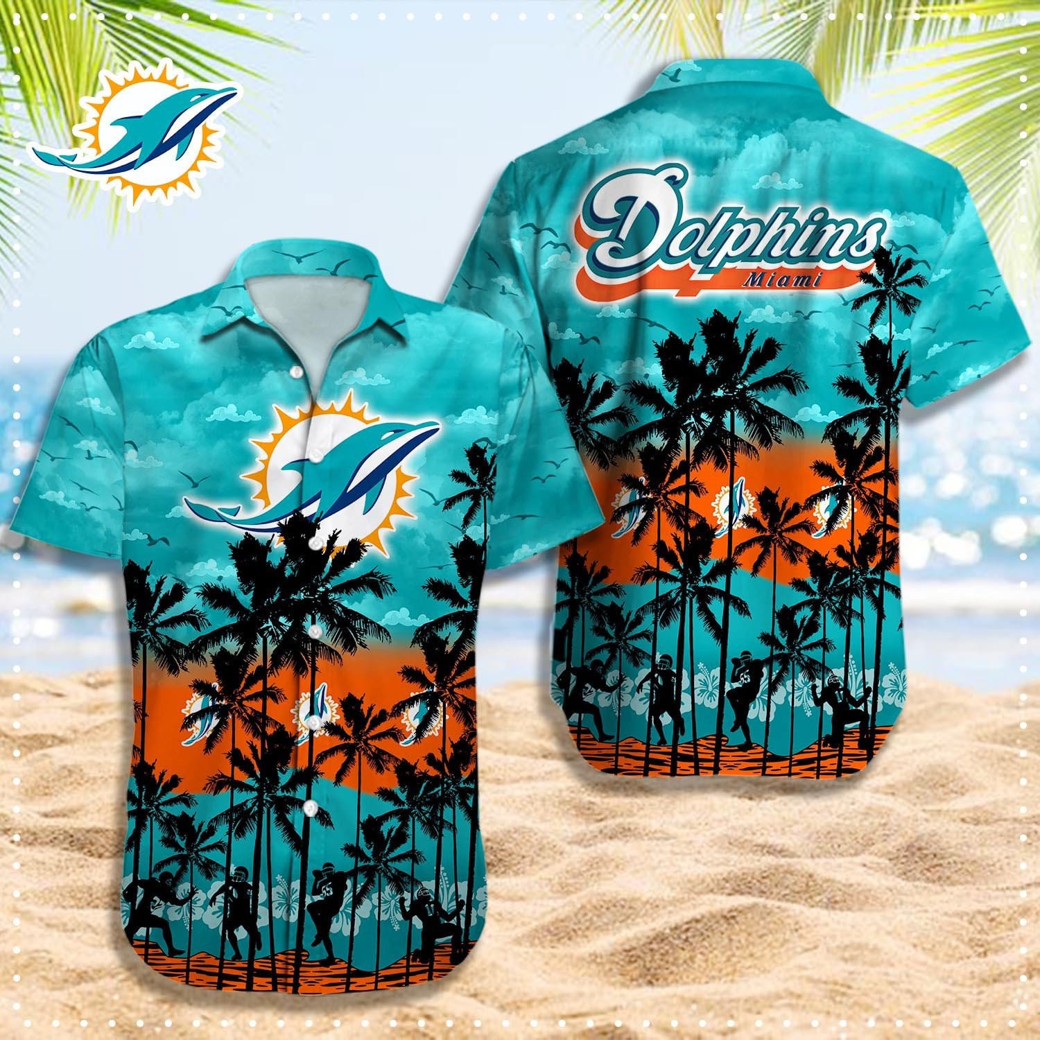 Miami Dolphins Hawaiian Shirt Beachside Sunset Design 587686