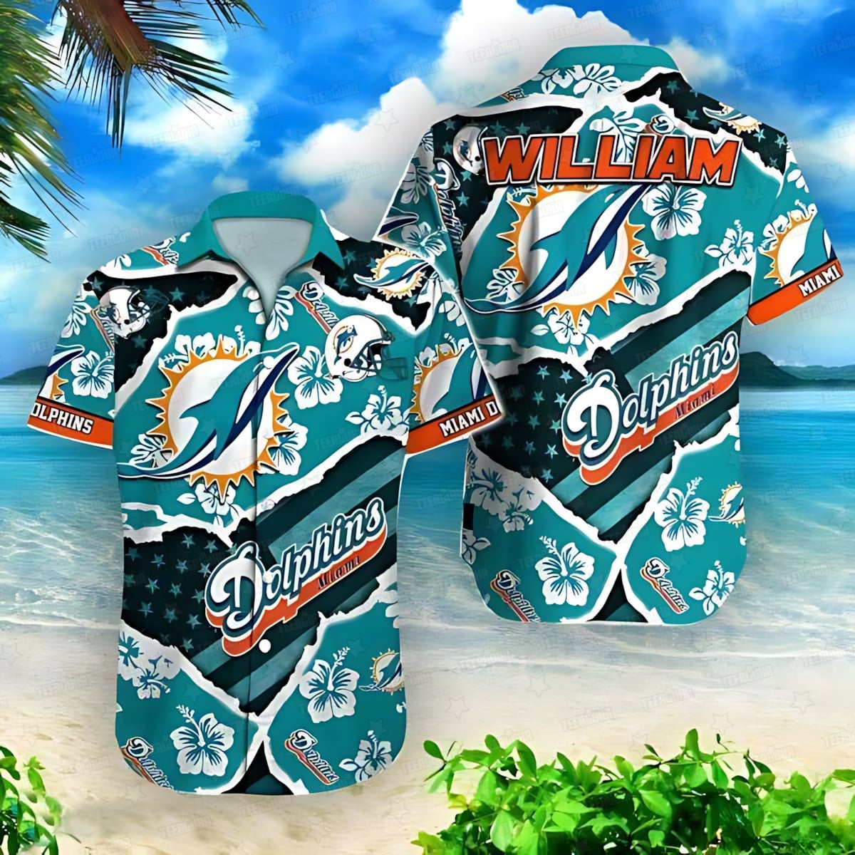Miami Dolphins Hawaiian Shirt Floral Wave Design 182498