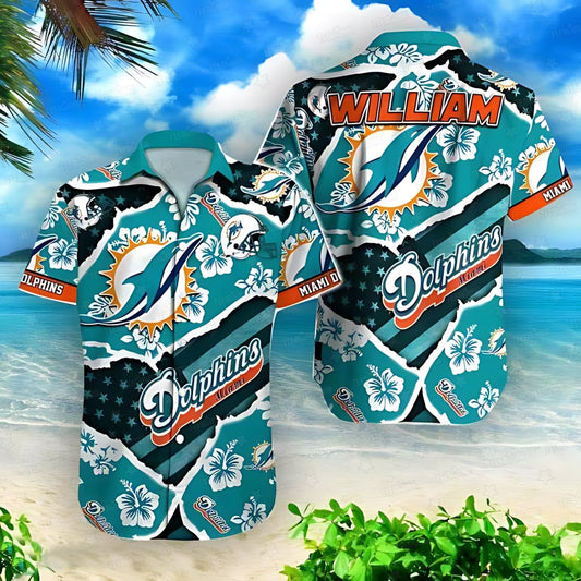 Miami Dolphins Hawaiian Shirt Floral Wave Design 182498