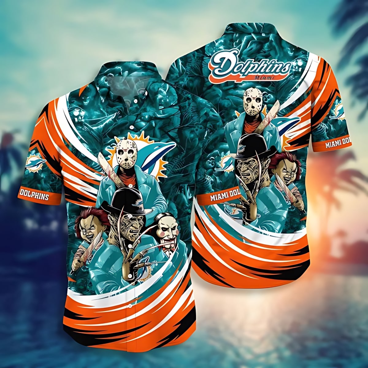 Miami Dolphins Hawaiian Shirt Aqua Orange Halloween Design 863496