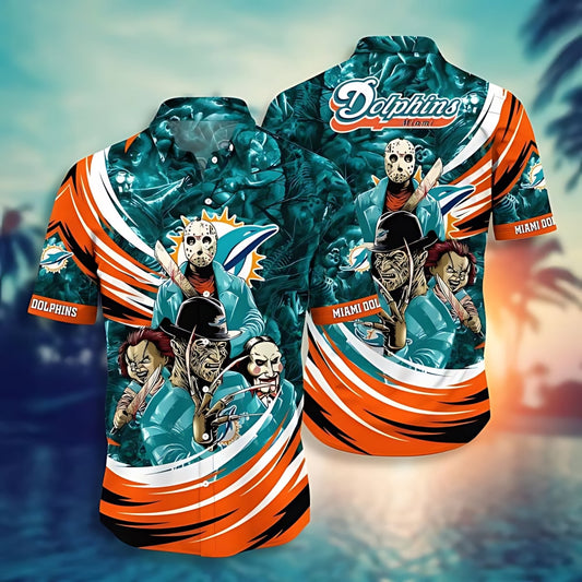 Miami Dolphins Hawaiian Shirt Aqua Orange Halloween Design 863496