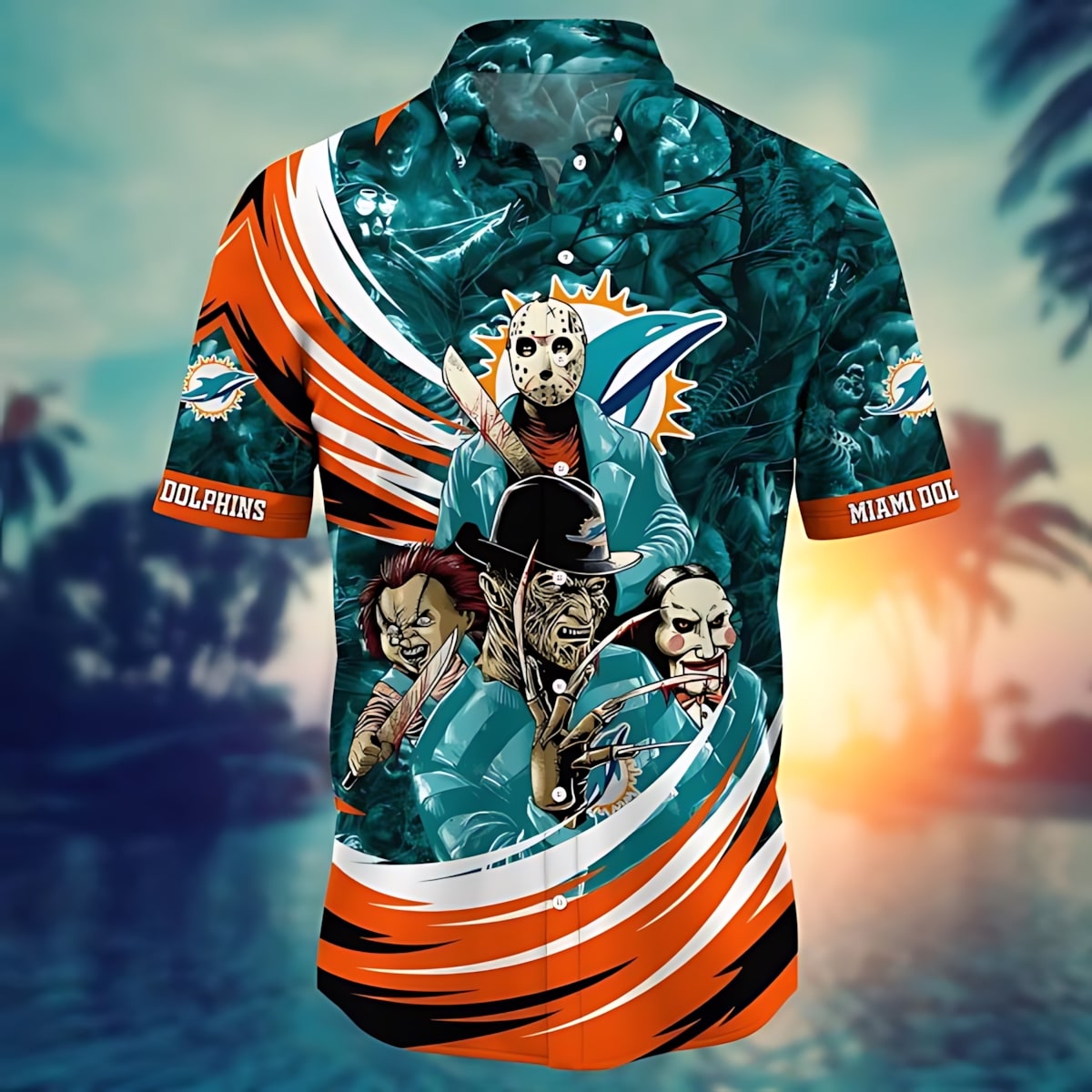 Miami Dolphins Hawaiian Shirt Aqua Orange Halloween Design 863496