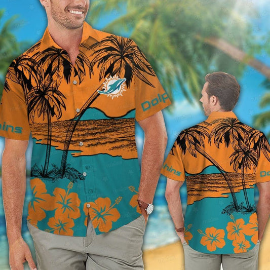 Miami Dolphins Hawaiian Shirt Palm Sunset Design 949035