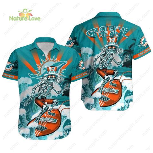 Miami Dolphins Skeleton Grateful Dead Surfing Dolphins Hawaiian Shirt