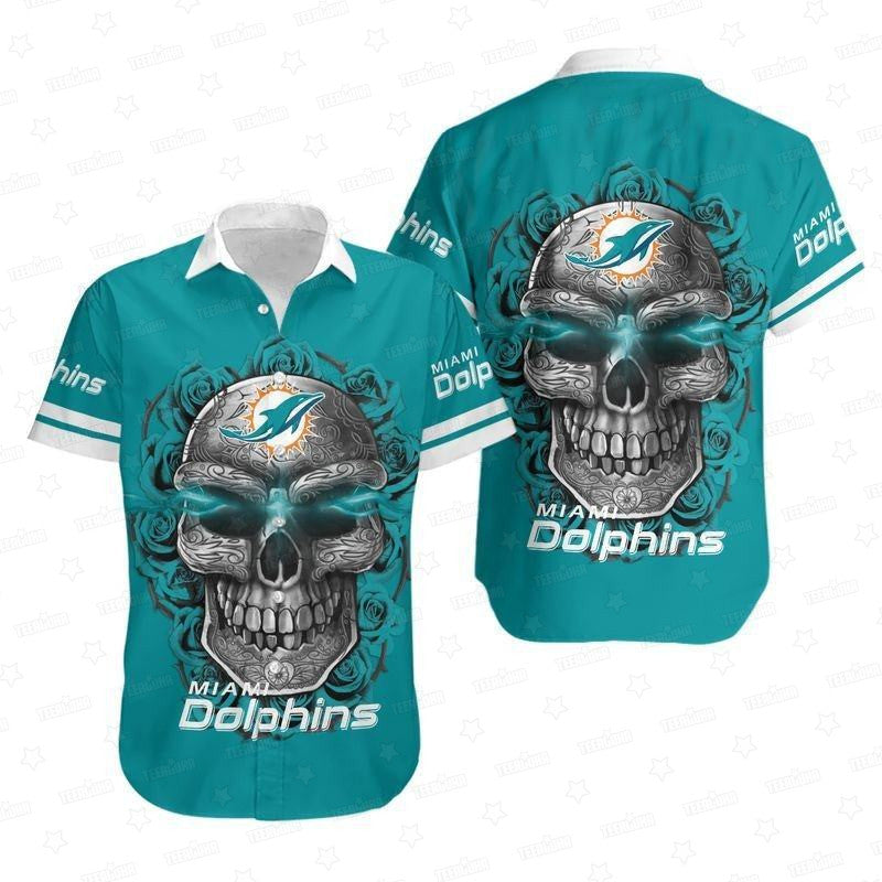 Miami Dolphins Hawaiian Shirt Skull Throne Design by