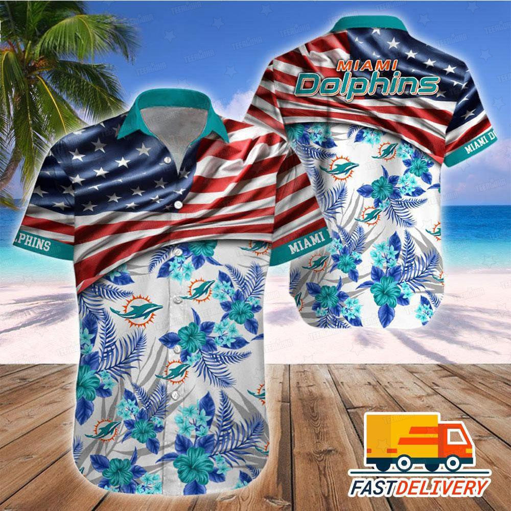 Miami Dolphins Hawaiian Shirt Stars and Stripes Floral Design 324302