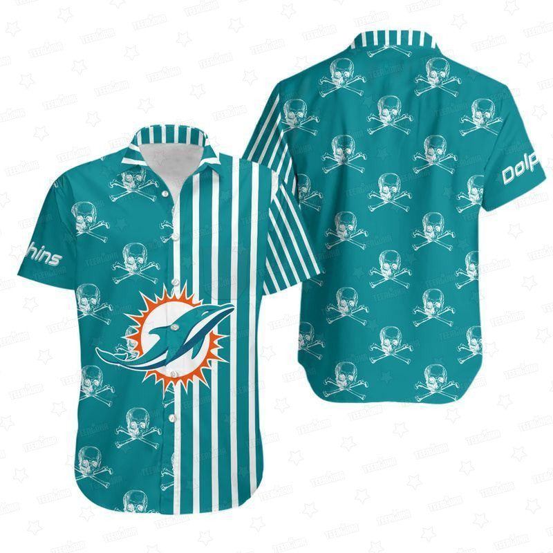 Miami Dolphins Hawaiian Shirt with Stripes and Skull Design 532822