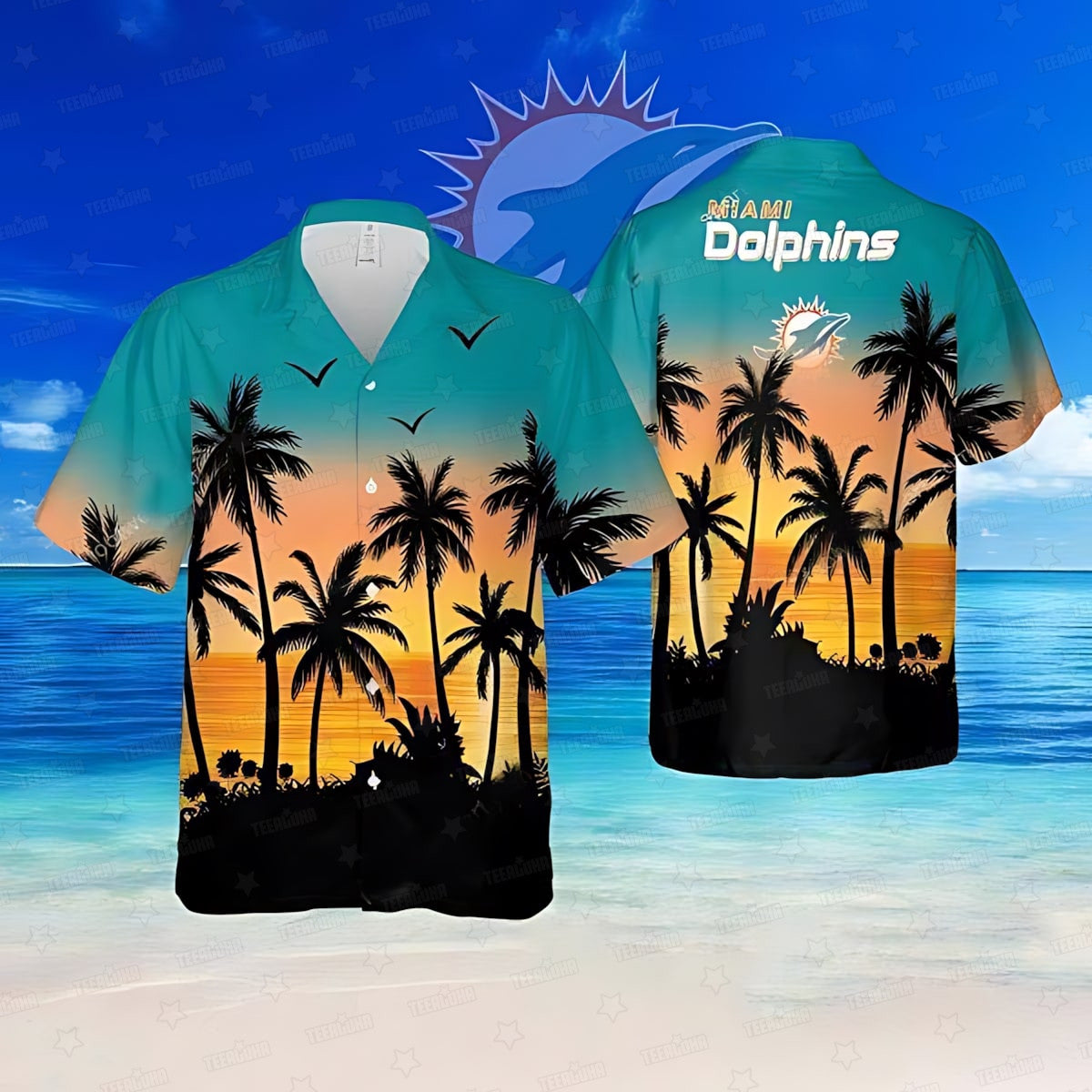Miami Dolphins Hawaiian Shirt Sunset Escape Design by