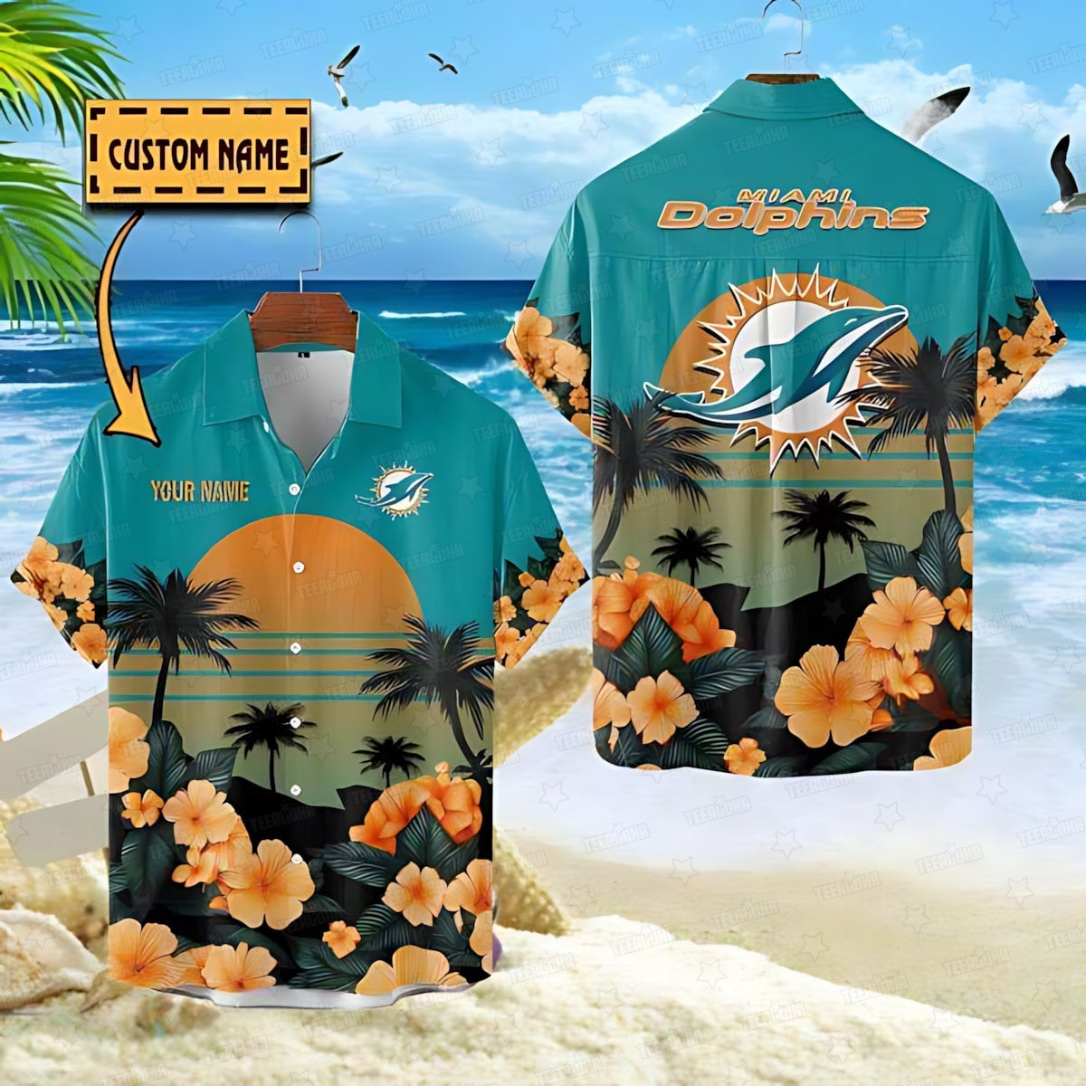 Miami Dolphins Hawaiian Shirt Sunset Paradise Design 227645