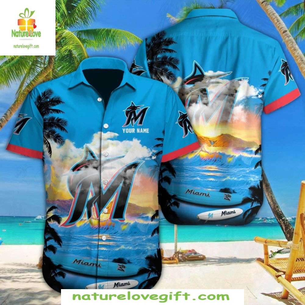 Miami Marlins Hawaiian Shirt Custom Beach Sunset Aloha Baseball Apparel