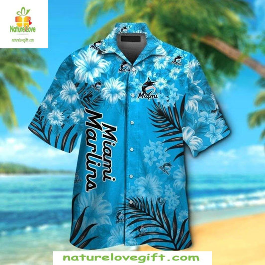 Miami Marlins Hawaiian Shirt Floral Breeze Ocean Blue MLB Baseball Apparel