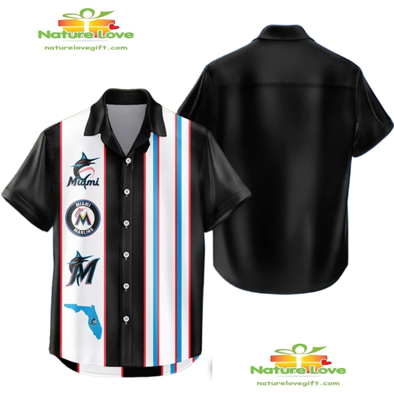 Miami Marlins Hawaiian Shirt Classic Color Contrast Aloha Shirt