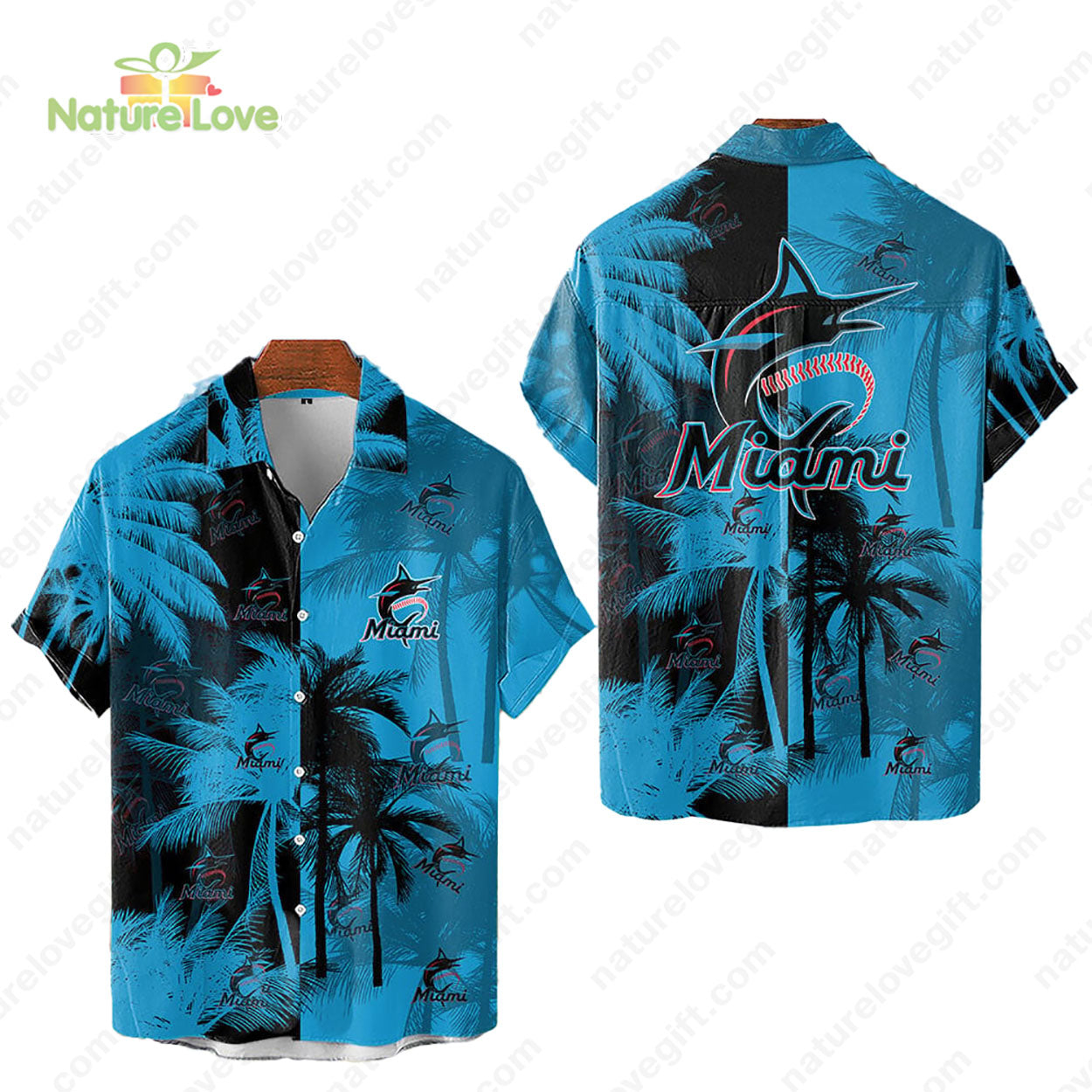 Miami Marlins Tropical Palm Trees MLB Hawaiian Shirt