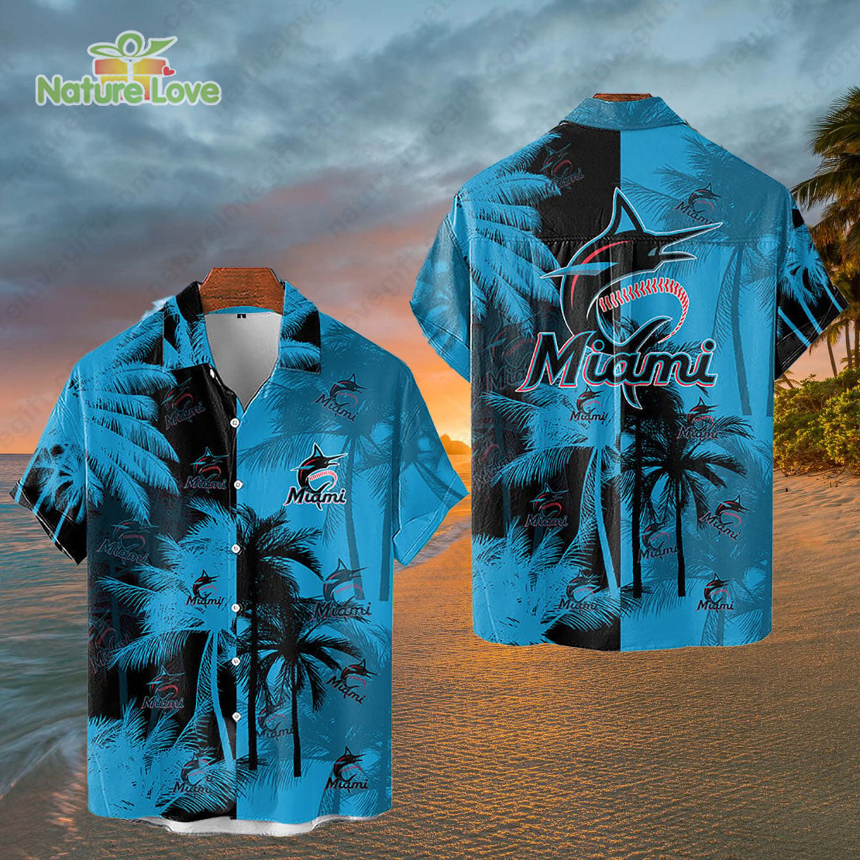 Miami Marlins Tropical Palm Trees MLB Hawaiian Shirt