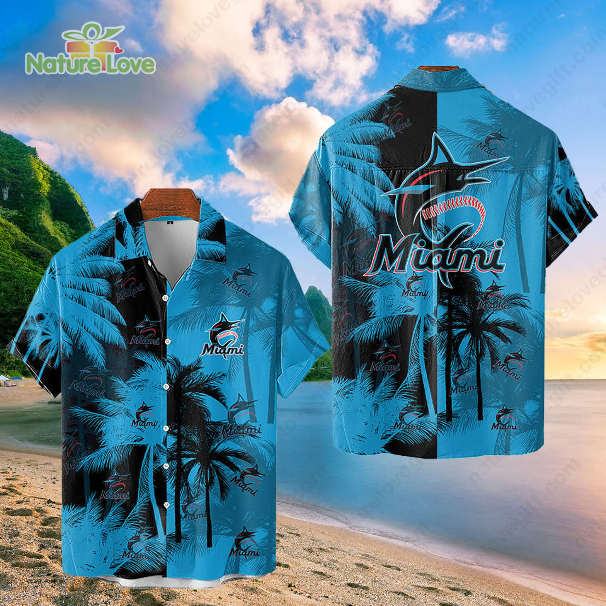 Miami Marlins Tropical Palm Trees MLB Hawaiian Shirt