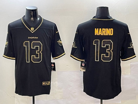 Miami Dolphins #13 Dan Marino Black Retro Gold Style 2