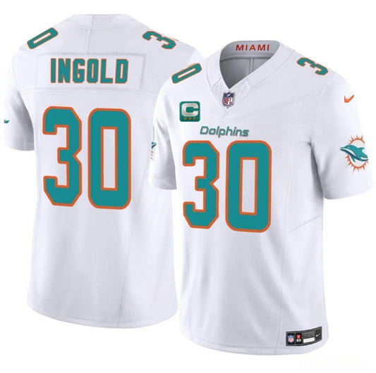 Miami Dolphins #30 Alec Ingold White 2025 F.U.S.E. With 3-Star C Patch Vapor Limited