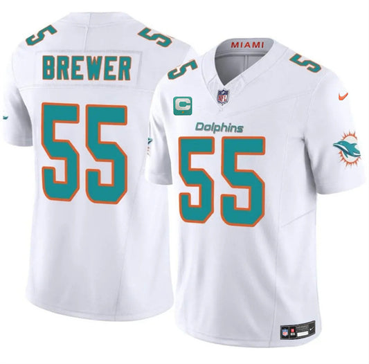Miami Dolphins #55 Aaron Brewer White 2025 F.U.S.E. With 1-Star C Patch Vapor Limited