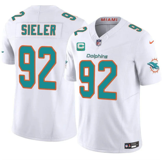 Miami Dolphins #92 Zach Sieler White 2025 F.U.S.E. With 2-Star C Patch Vapor Limited