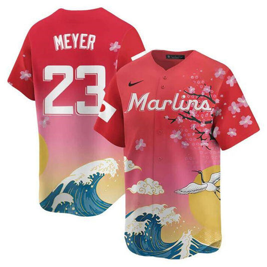Miami Marlins #23 Max Meyer Pink Japanese Heritage Night 2025 Limited Baseball