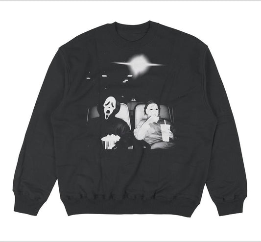 Michael Myers & Ghostface Sweatshirt, Halloween Movie Shirt, Vintage Graphic Tee, Funny Halloween Shirt, Spooky Shirt, Treat or Trick, Movie Shirt, Halloween Movie, Horror Movie Shirt, Halloween Gifts Menswear Streetwear Casual Crewneck Hoodie Sweaters