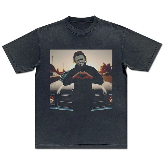 Michael Myers Heart Hands Shirt Halloween Scary Movie T-Shirt Slasher Movie Birthday Gift 70s 80s Vintage Horror Tee Thriller Movie TShirt