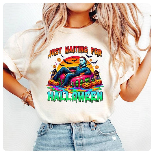 Michael Myers Just Waiting For Halloween Shirt Cute Halloween Summer Shirt Spooky Summer Halloween Shirt Funny Halloween Scary Movie Shirt