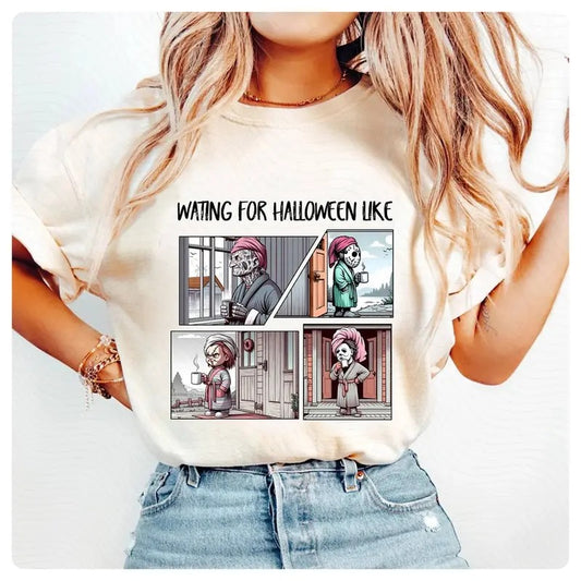 Michael Myers Waiting For Halloween Like   Movie Characters Shirt,   Character Daily Life Shirt Spooky Season Shirt Halloween Party