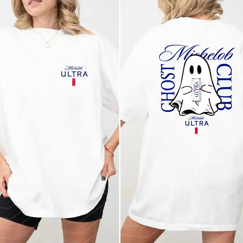 Michelob Ultra Cute Boo Ghost Halloween 2 Sided T-Shirt, Michelob Ultra Halloween Shirt For Men And Women, Halloween Cute...