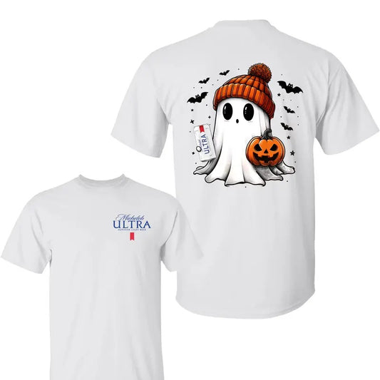 Michelob Ultra Ghost Cute Pumpkin Halloween Shirt , Michelob Ultra Shirt, Halloween Shirt, Halloween Sweatshirt, Unisex Classic Cotton Tee with 2 Sided Graphic Print in All Sizes, For Women, For Men