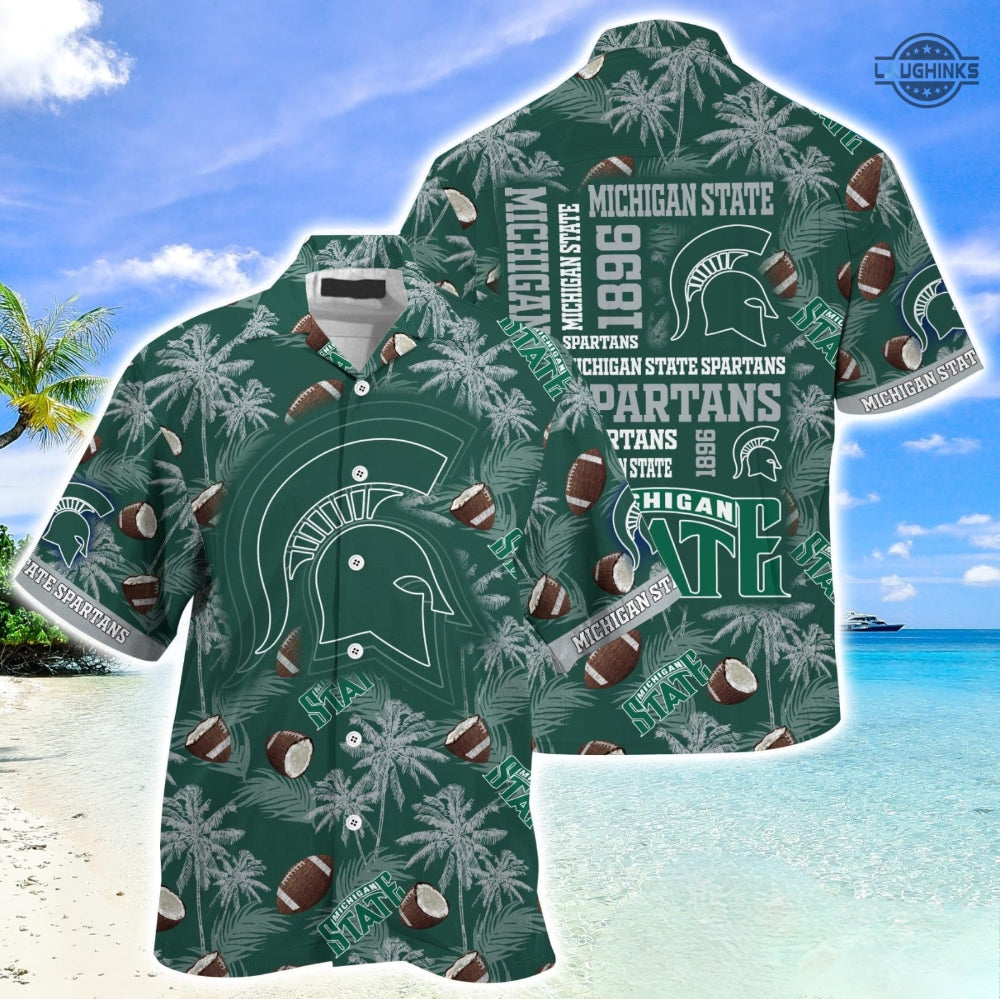 Michigan State Hawaiian Shirt And Shorts Michigan State Spartans Football Shirts Michigan State University Aloha Shirt Ncaa Msu Button Up Shirt Mens Michigan State Football 2023 NEW
