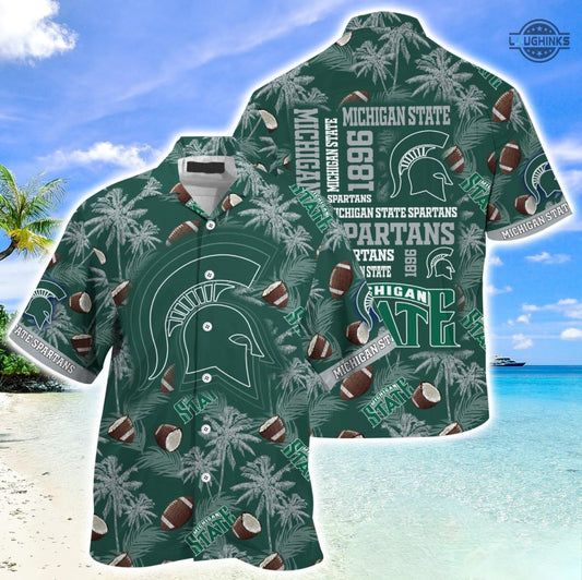 Michigan State Hawaiian Shirt And Shorts Michigan State Spartans Football Shirts Michigan State University Aloha Shirt Ncaa Msu Button Up Shirt Mens Michigan State Football 2023 NEW