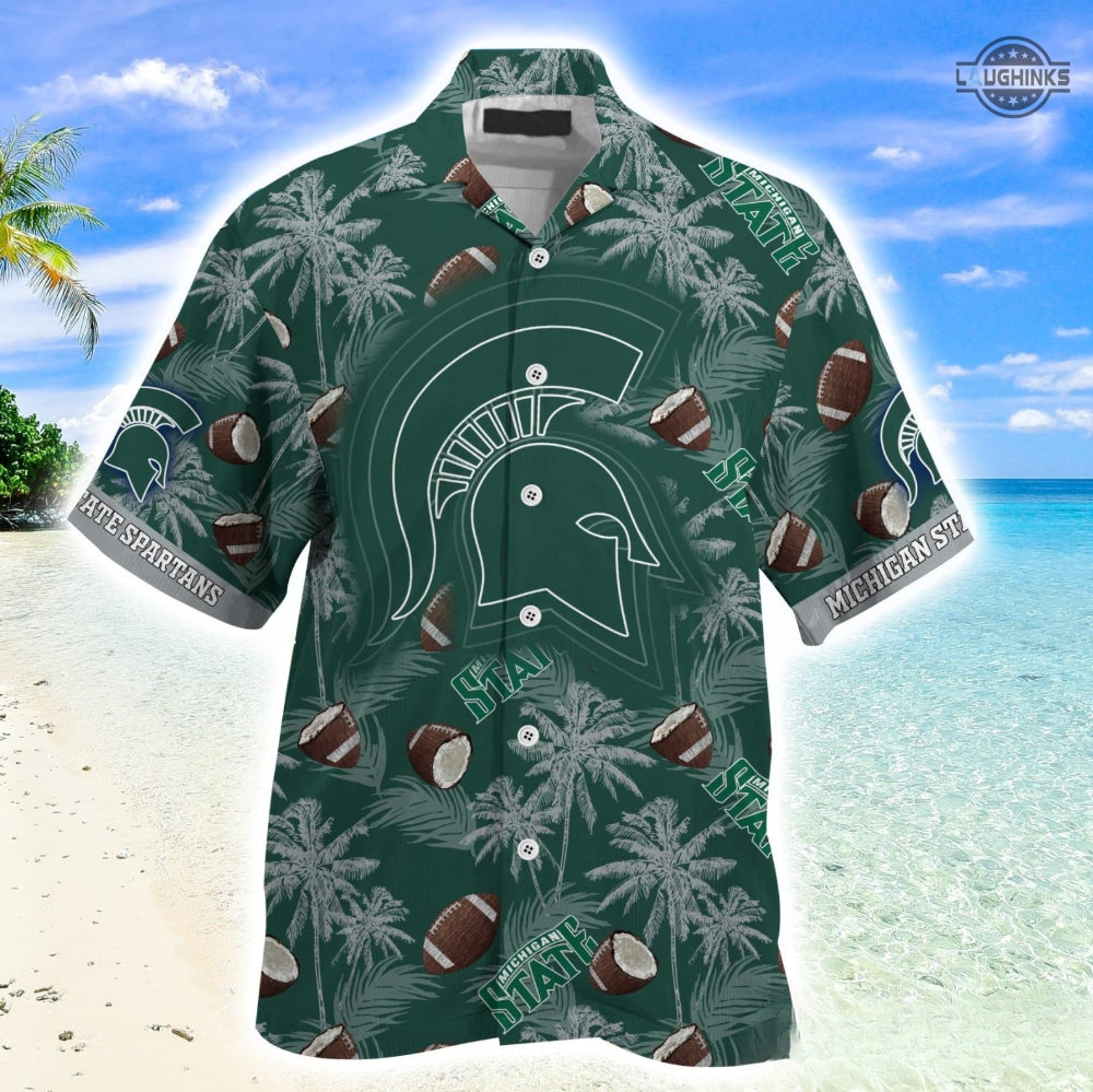 Michigan State Hawaiian Shirt And Shorts Michigan State Spartans Football Shirts Michigan State University Aloha Shirt Ncaa Msu Button Up Shirt Mens Michigan State Football 2023 NEW