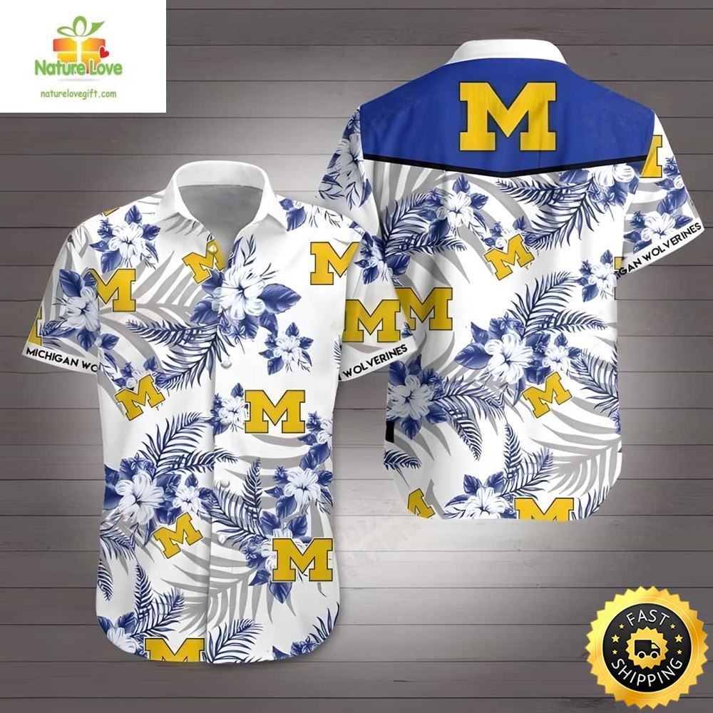 Michigan Wolverines Hawaiian Shirt Tropical Flower Pattern Beach Gift For Sport Fans