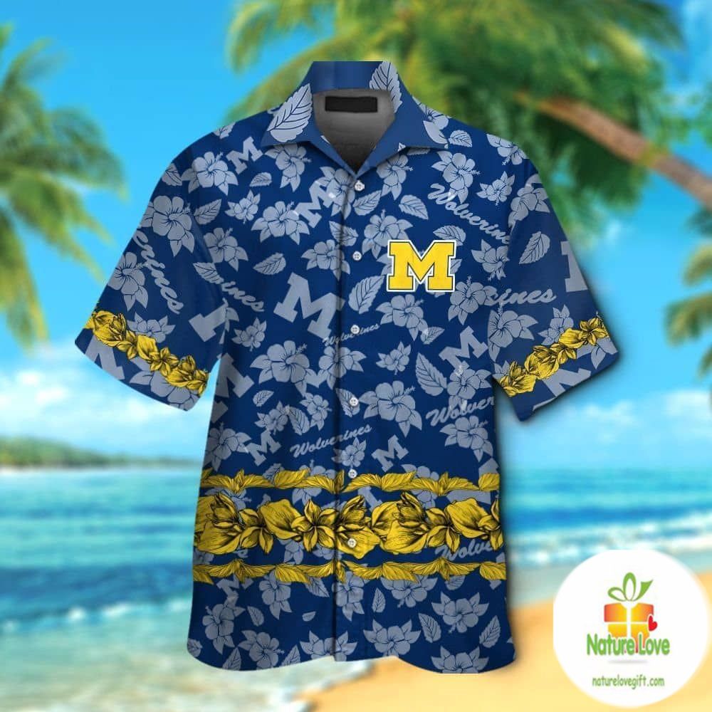 Michigan Wolverines Hawaiian Shirt Short Sleeve Aloha Button Up