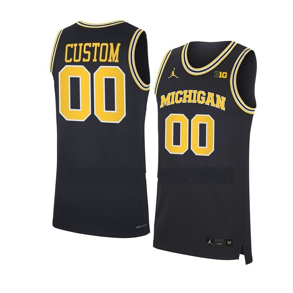 Michigan Wolverines Custom Navy NCAA Basketball Jersey_conew1