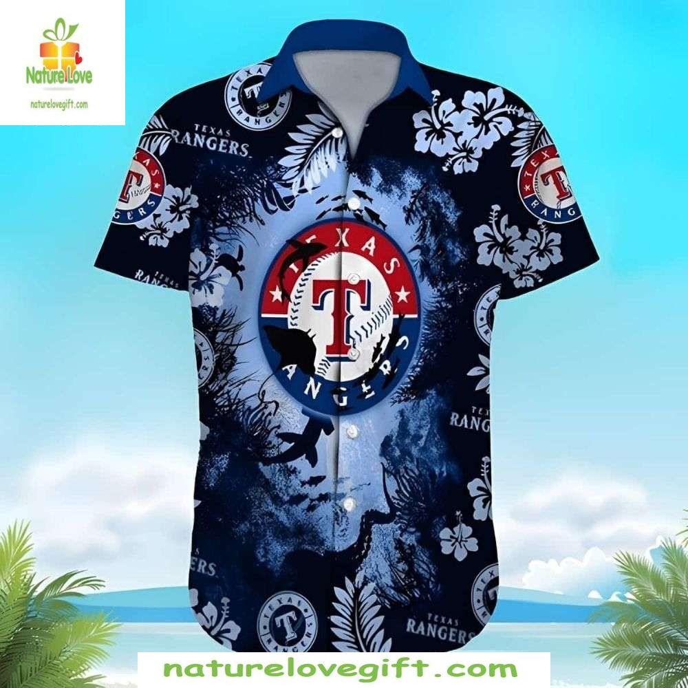 Texas Rangers Hawaiian Shirt Midnight Floral Emblem Stylish Baseball Apparel