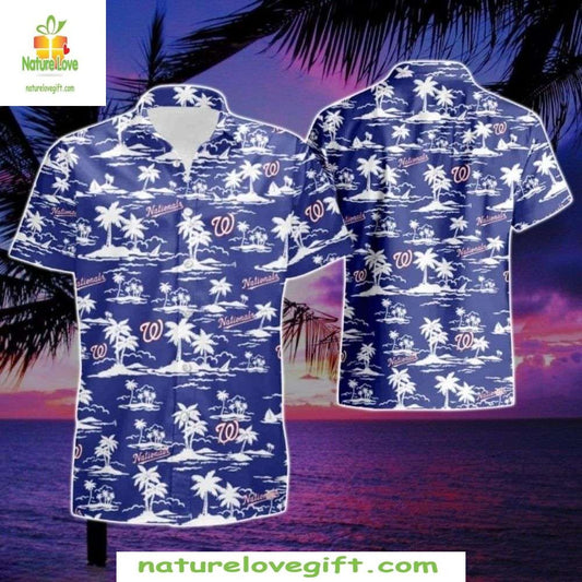 Washington Nationals Hawaiian Shirt Midnight Island Breeze Starry Palm MLB