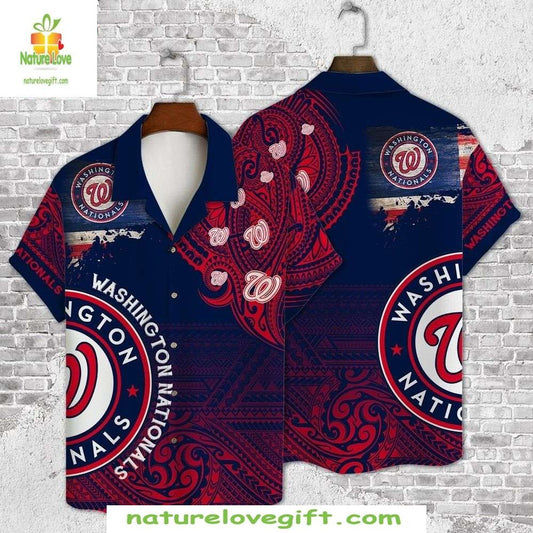 Washington Nationals Hawaiian Shirt Midnight Paisley Nautical Blue MLB Fan Gear