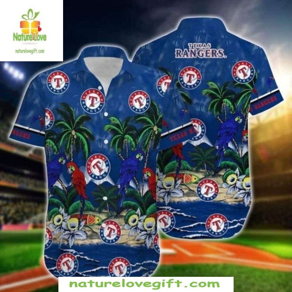 Texas Rangers Hawaiian Shirt Midnight Parrot Tropicana MLB Baseball Apparel