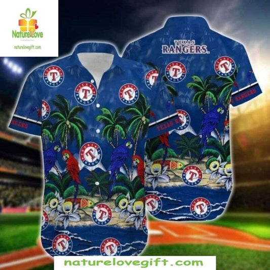 Texas Rangers Hawaiian Shirt Midnight Parrot Tropicana MLB Baseball Apparel