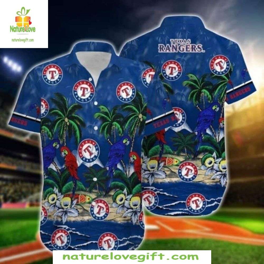 Texas Rangers Hawaiian Shirt Midnight Parrot Tropicana Baseball Apparel