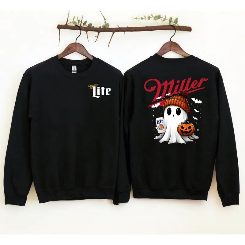 Miler Lite Ghost Cute Pumpkin Halloween 2Ssides Sweatshirt - Unisex Crewneck Sweatshirt for Men and Women - Pullover,...